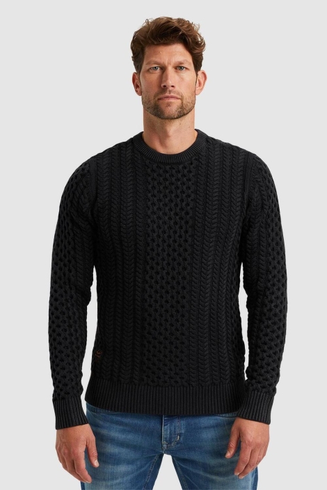 PME legend r-neck garment dye cable knit